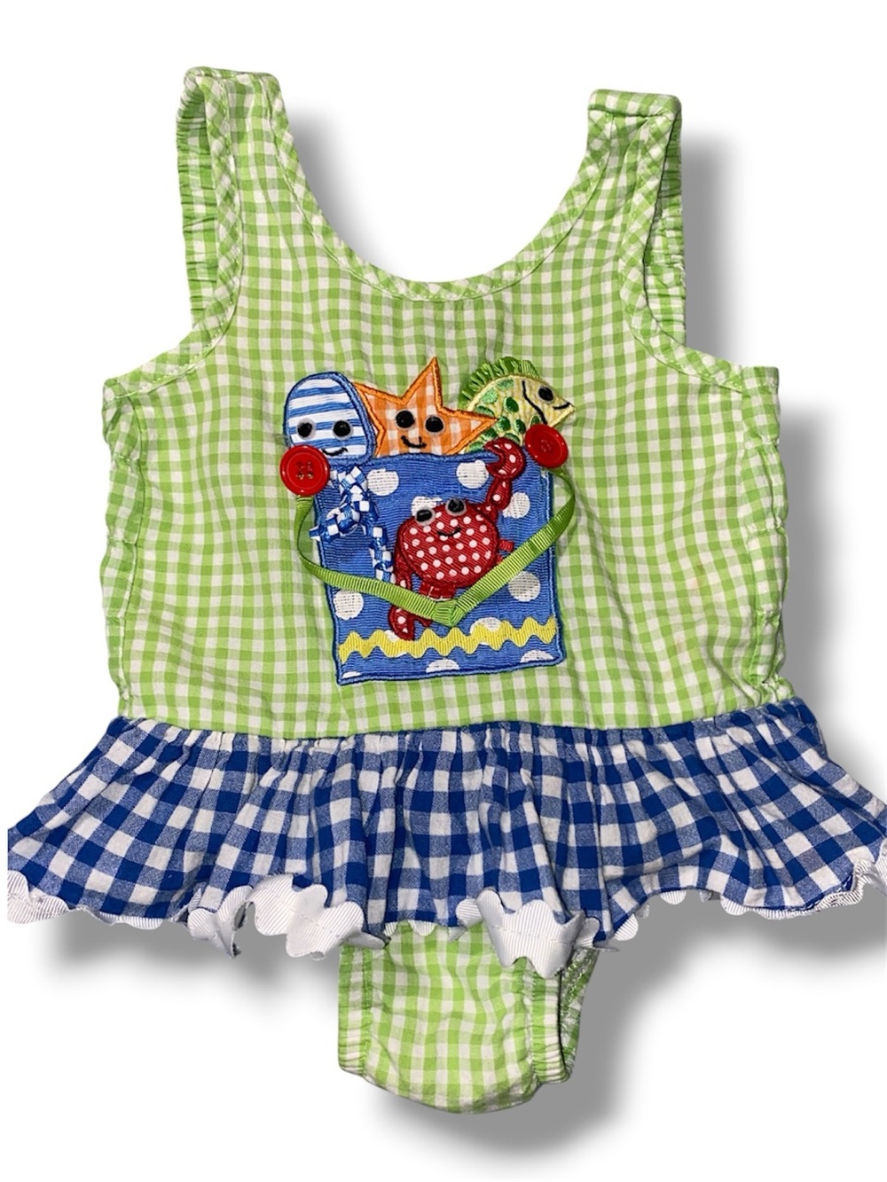 Mud Pie Baby - Green and Blue Gingham ocean themed Swim